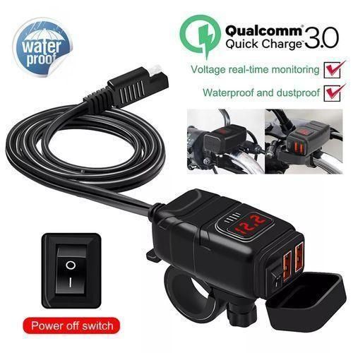 Chargeur moto USB, chargeur scooter, chargeur QC 3.0 moto, chargeur étanche moto, USB guidon moto, chargeur 12V moto, voltmètre moto