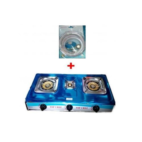 Gazinière 3 Feux- Inox- Allumage Automatique 2 Grands Feux Et 1 Petit + Détenteur - Argent