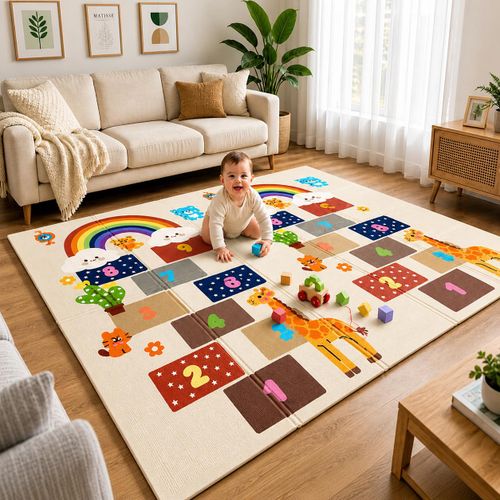 Tapis d'Éveil Bébé Pliable XL en Mousse XPE – Tapis de Jeu Éducatif Réversible, Imperméable, Antidérapant, Épais et Confortable, Sac de Transport Inclus