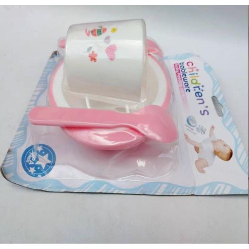 Assiettes Coffret Repas Bébé - Blanc-Rose