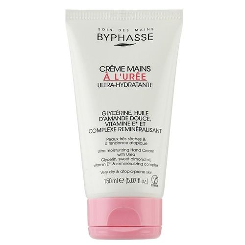Crème Mains À L'urée Ultra - Hydratante BYPHASSE à la glycérine, huile d'amande douce peaux très sèches à tendance Atopique 150ml Importé