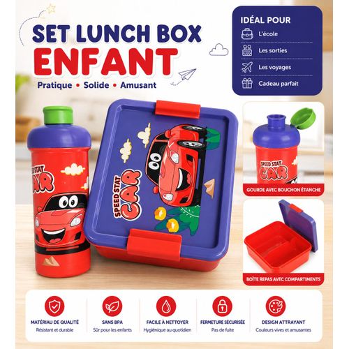 Set Lunch Box Enfant avec Gourde – Boîte Repas avec Compartiments
