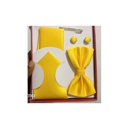 Coffret Accessoires Cravate + Pince + Nœud Papillon + Pochette + Bouton De Manchettes - jaune