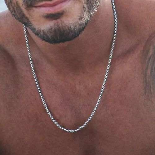Chaîne Homme 60cm En Acier Inoxydable Sans Pendentif Couleur Argenté Idéal Cadeau Pour La Saint Valentin, Anniversaire, Baptême, Mariage