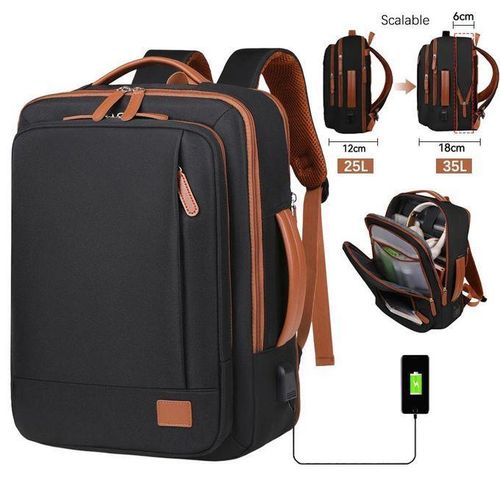Sac à dos de voyage extensible et imperméable de 35 L (42 cm), sac pour ordinateur portable avec port USB, sac à dos d'affaires haut de gamme en tissu Oxford, sac à dos multifonctionnel grande capacité.