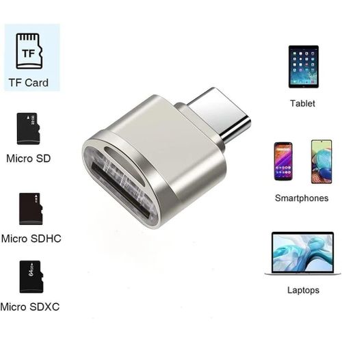 Lot de 2 pièces Lecteurs de cartes mémoire USB-C vers microSD SDHC SDXC OTG, adaptateur lecteur de cartes Type C compatible avec tous les systèmes (Android et iOS)
