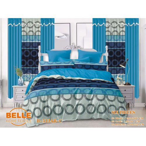 Lot Complet 6 Pièces : 2 Draps + 2 Taies + 2 Rideaux – Design Élégant et Confort Assuré