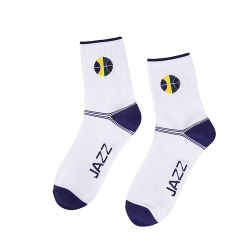 Utah Jazz - Chaussettes de Sport Mi-Hautes - Style Streetwear & Basket - Blanc & Bleu Marine