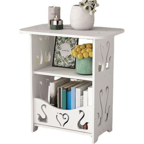 Petite table de chevet , multifonctionnelle, peu encombrante, blanche, avec étagère de rangement, idéale pour le salon, la maison ou la chambre à coucher.