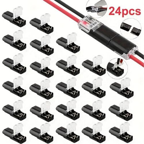 Lot de 24 connecteurs à double fil verrouillables, connecteurs à double fil verrouillables à insertion, bornes de fil compactes à 2 broches et 2 voies, connecteurs à connexion rapide pour AWG 22-18.