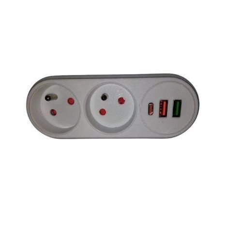 Multiprise 2 Prises 2 ports USB et 1 type-c