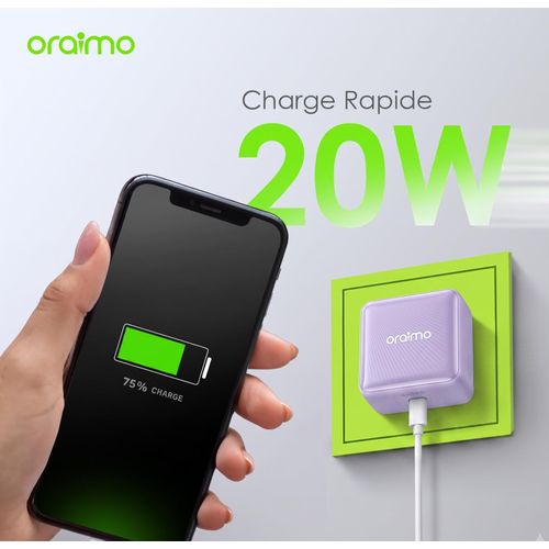 Chargeur Rapide Pour Iphone 20W PowerCube 20 Chic GaN Violet Blanc - Protection Professionnel Contre la Chaleur