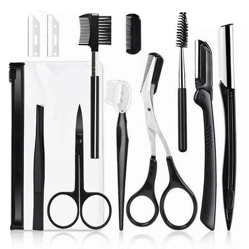 Ensemble de 11 outils de maquillage pour la coupe et le grattage des sourcils - Noir