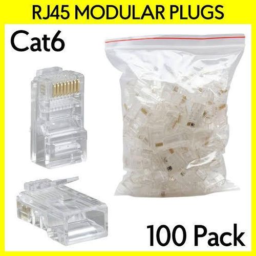 Lot de 100 connecteurs RJ45 Cat6 plaqués or 8P8C Ethernet pour Câble Réseau Ethernet, Câble Internet Haut-Débit