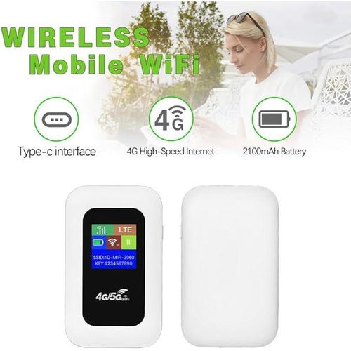 WiFi LTE prend en charge 4G/5G 150Mbps, MiFi mobile portable avec écran couleur, avec emplacement pour carte SIM, plug and play - 2100mAh - Blanc
