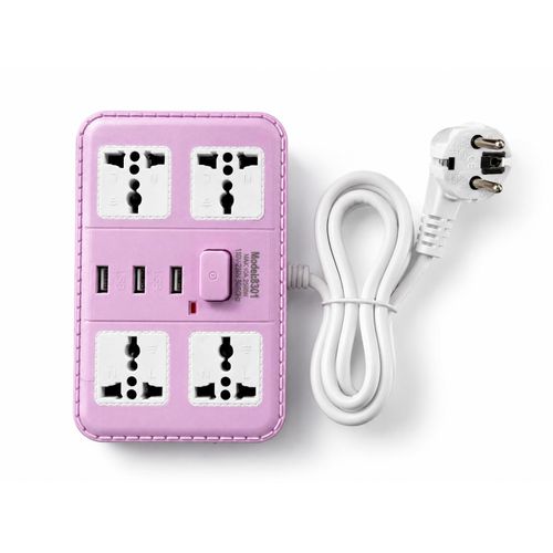 Multiprise Universelle 4 Prises + 3 Ports USB – Rose 2M