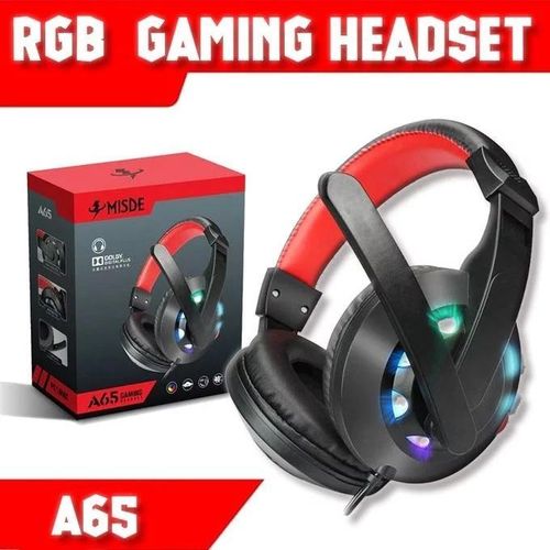 Casque Gamer Filaire MISDE A65 - Haut-Parleur 40mm - Son Stéréo Surround & Éclairage Lumineux LED RGB - Noir/Rouge