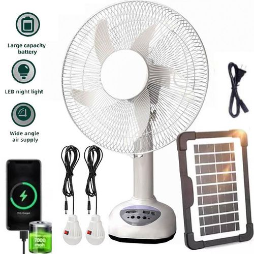 Ventilateur rechargeable 3 en 1, ventilateur Solar avec ampoule et cinq pales
