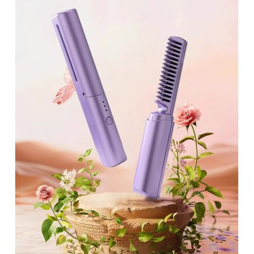 Lisseur De Cheveux 2 En 1, Peigne Chaud, Rechargeable Par USB, Mini Lisseur De Cheveux, Brosse à Chauffage Rapide, Outil De Coiffure