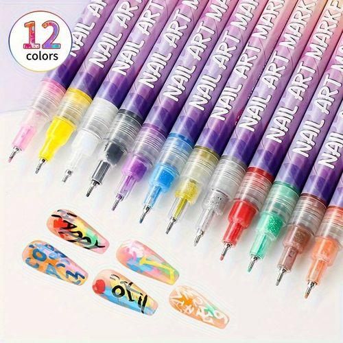 12 Pièces Ensemble De Stylos Graffiti Nail Art DIY, Stylo De Peinture Acrylique 12 Couleurs