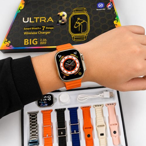 Montre Connectée Ultra 3 + 7 Bracelets Interchangeables + Chargeur Sans Fil