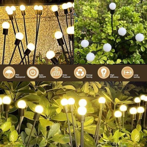 Agréable lampes solaires oscillantes en forme d'étoile luciole, 2 modes, éclairage de paysage solaire pour allée, jardin, cour, allée, décoration (lot de 2)