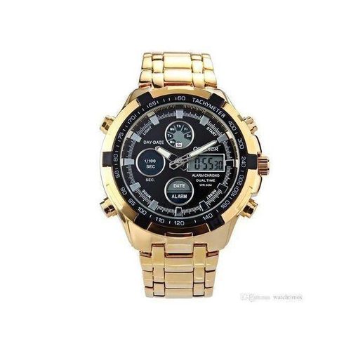 Montre Digital Et Analogique Quamer - Bracelet Or Fond Noir