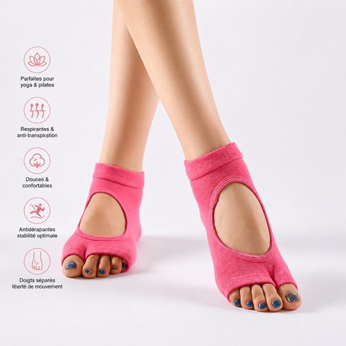 Chaussettes Pilates Open Toe Unisexe – Silicone Antidérapant 3D, Respirantes, Stretch, Yoga & Fitness – Noir/Rose/Gris