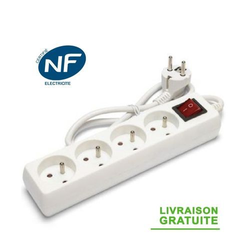 Rallonge Electrique - Rallonge Multiprise Filaire / Rallonge 4 Prises Avec Interrupteur - Certifiée NF – Blanc