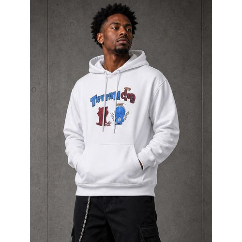 Sweat à capuche Homme Blanc imprimé vintage – style urbain moderne
