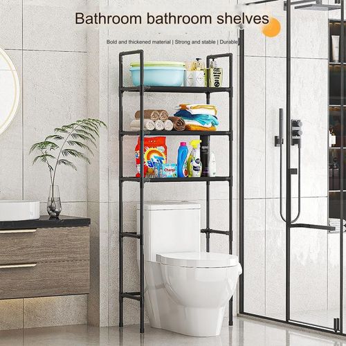 Étagère de salle de bain pour toilettes : étagère de rangement au-dessus des toilettes, étagère de rangement pour lavabo sans perçage - Noir