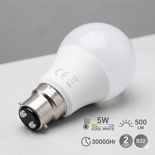 Ampoule LED A55 HELLO TODAY 5W – Éclairage Blanc Froid Performant, Équivalent 42W – Culot B22 (À baïonnette)