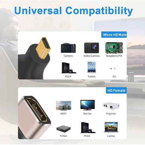 Adaptateur Mini/Micro HDMI vers HDMI Femelle - Compatible Appareil Photo, Tablette et Ordinateur