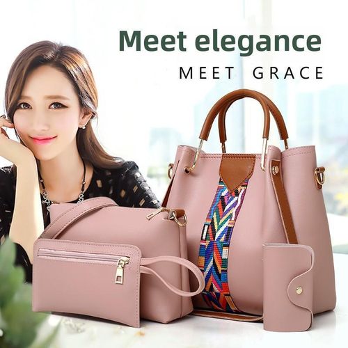 Sac à main pour femmes en cuir, ensemble de 4 pièces - Rose