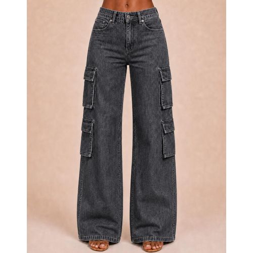 Pantalon Jeans Cargo Large Multi-Poches - Gris