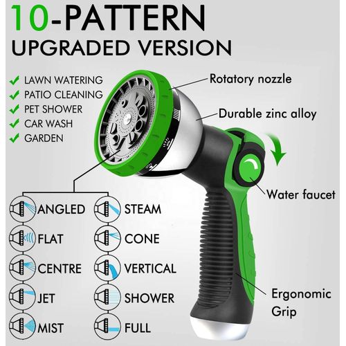 Pistolet d'arrosage de jardin réglable en alliage et plastique ABS, économique, avec 10 modes de pulvérisation pour le lavage de voitures et valve à