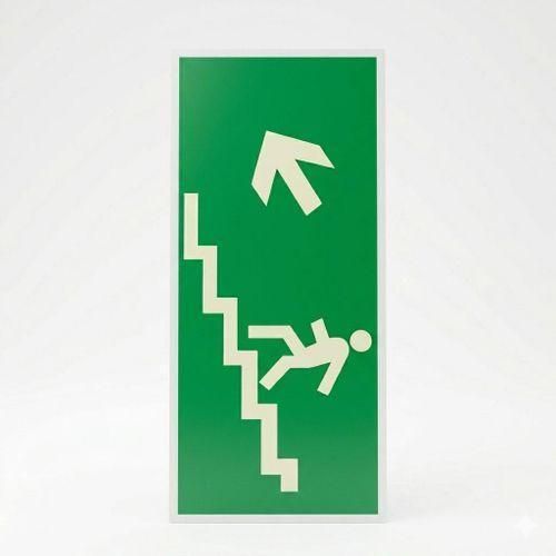 Panneau de Sortie de Secours NEAT - Direction Escalier Haut Gauche - Signalisation Sécurité Incendie Haute Visibilité - Installation Facile pour Bureaux et ERP