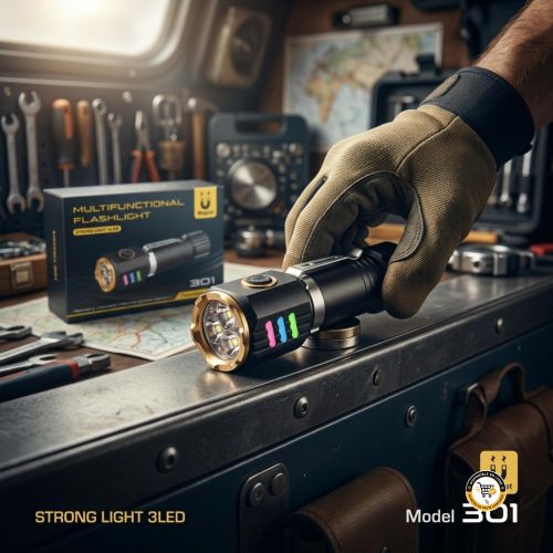 Lampe Torche Multifonction 3 LED 301 – Rechargeable avec Aimant Puissant, Indicateur de Batterie, Clip de Poche & Bandes Fluorescentes Pour Bricolage & Camping
