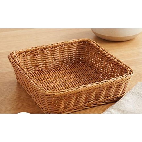 paniers à pain rectangulaires en résine tressée marron, pour le service et le rangement du pain, des légumes, des fruits et des en-cas.