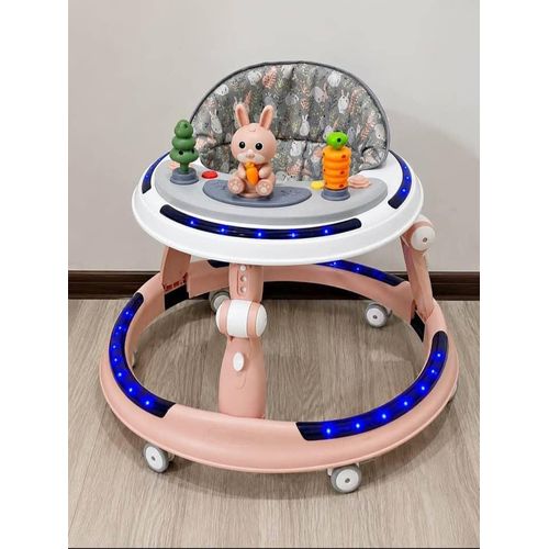 Trotteur Bébé Évolutif et Lumineux avec Plateau de Jeux - Design Lapin Mignon