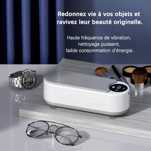 Nettoyeur ultrasonique multifonctionnel pour le nettoyage des lunettes, des bijoux, des rasoirs, des pinceaux de maquillage et des bracelets de montre.