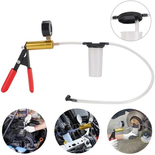 Kit de test avec pompe manuelle à vide/pression – Outil de purge de freins (incluant vacuomètre, outil de purge et adaptateur)