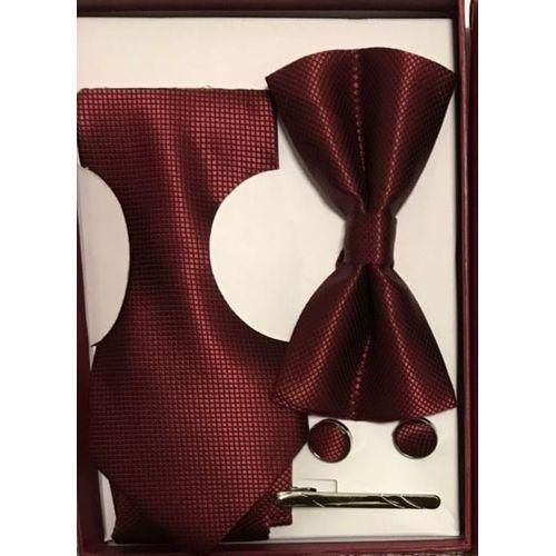 Coffret Accessoires Cravate + Pince + Nœud Papillon + Pochette + Bouton De Manchettes - Rouge bordeaux