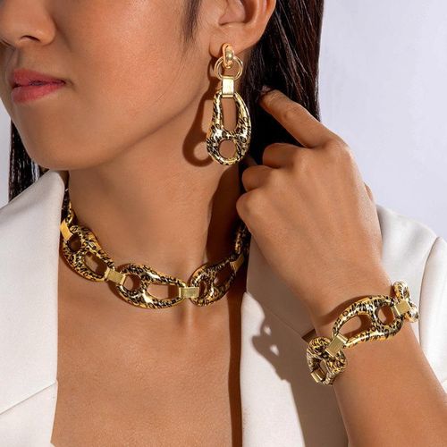 Ensemble Collier Bracelet Boucles d'Oreilles rétro à imprimé Léopard 3 en 1 pour Femme