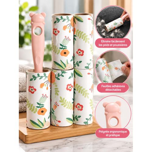 Rouleau Anti-Peluches Adhésif Réutilisable avec Feuilles Détachables – Nettoyage Vêtements, Canapé et Literie