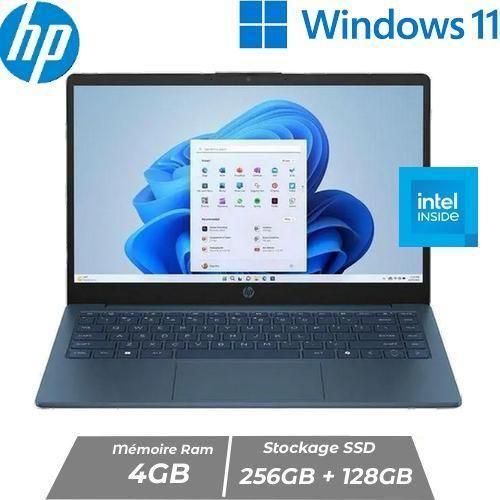 Notebook 14-ep2012wm - Intel Celeron - 4GB RAM - 256GB SSD + 128GB SSD - Écran 14 pouces - Windows 11 - AZERTY - BLEUE