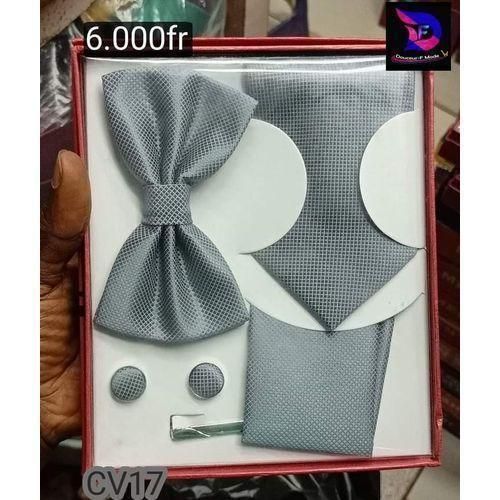 Coffret Accessoires Cravate + Pince + Nœud Papillon + Pochette + Bouton De Manchettes - gris