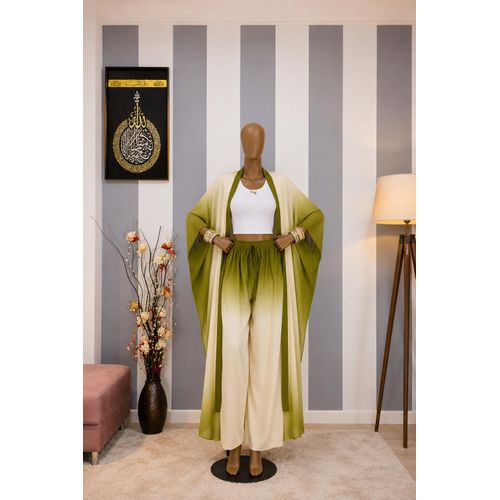 Ensemble Kimono Dégradé Vert & Crème – Chic et Tendance