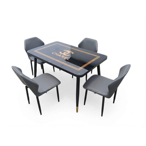 Ensemble de table à manger moderne en verre de 4 places avec chaises de support arrière, facile à assembler