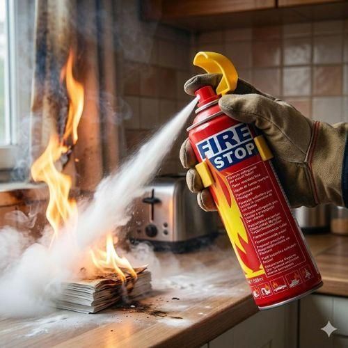 Extincteur Spray FIRE STOP 500ml - Liquide de Flamme Retardant Haute Performance - Format Compact pour Cuisine, Voiture, Bureau et Camping - Sécurité Incendie Rapide & Facile